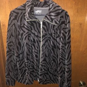 Grey and black zebra print zip up sweatshirt